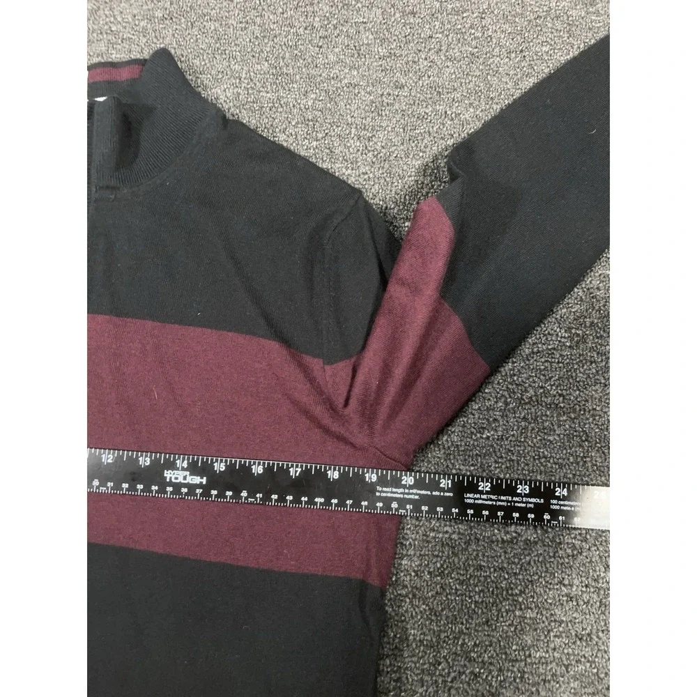 New Banana Republic Sweater Men's Medium Black Burgundy Striped 1/4 Zip Cashmere